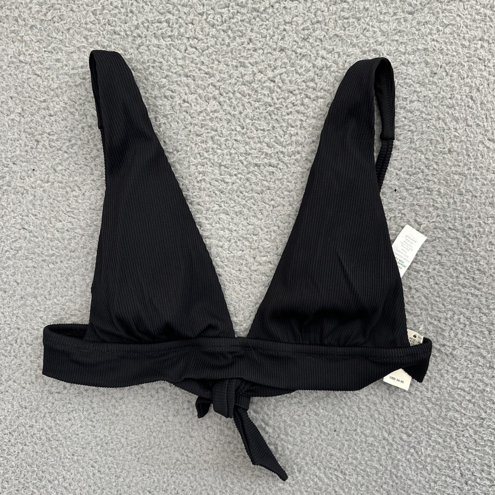NWT Aerie Swim Bikini Top Triangle Black Ribbed Beach Summer Women's Large